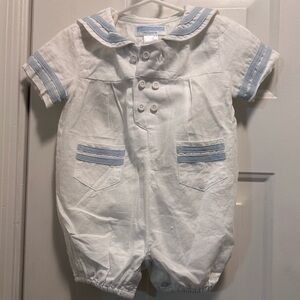 Janie and Jack White Romper with Blue Collar